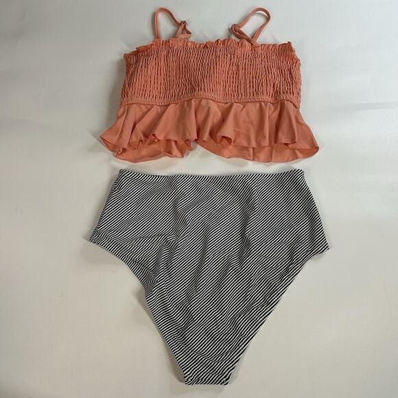 Cupshe High Waist Swimsuit Womens Large Peplum Coral Tankini Striped Modest - Picture 6 of 7
